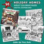 holiday homes christmas adult coloring book digital download colouring pages winter holiday hygge