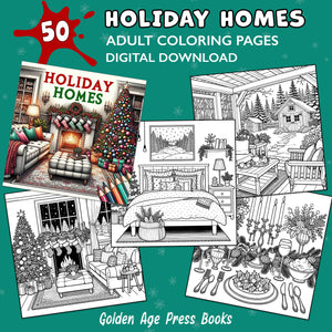holiday homes christmas adult coloring book digital download colouring pages winter holiday hygge