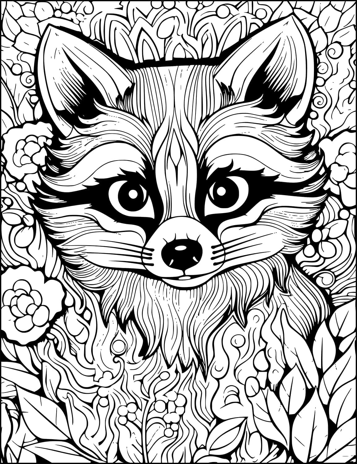 racoon mandala zentangle and zen doodle style from animals and flowers adult coloring book