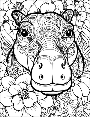 hippo mandala zentangle and zen doodle style from animals and flowers adult coloring book