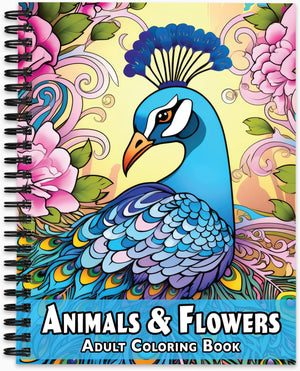 animals and flowers adult coloring book spiral bound