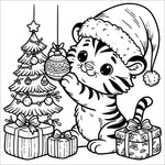 christmas animals coloring book for kids children colouring pages Xmas holiday winter rainy day activities color sheets baby tiger trimming tree