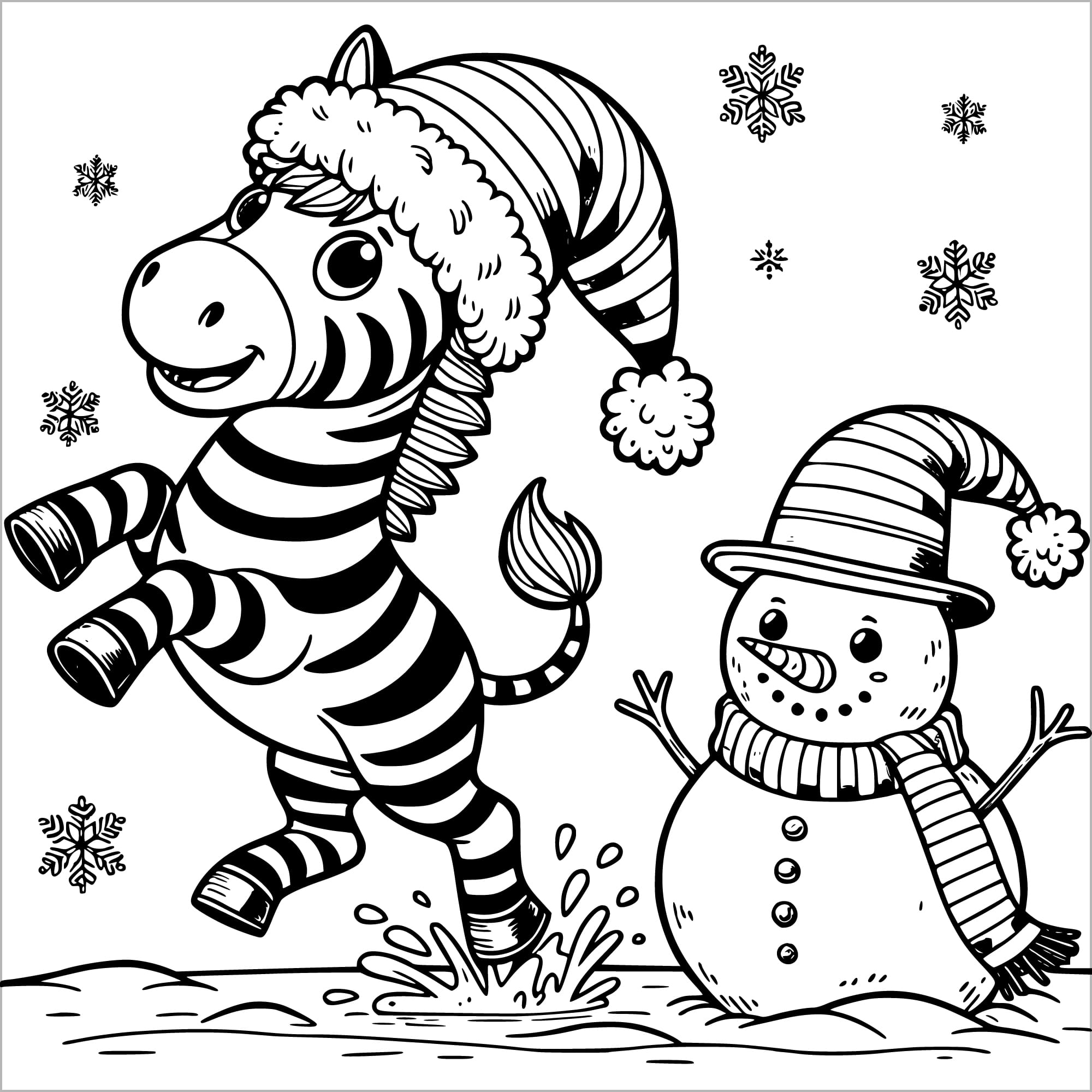 christmas animals coloring book for kids children colouring pages Xmas holiday winter rainy day activities color sheets baby zebra with snowman