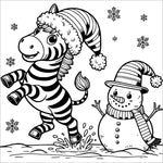 christmas animals coloring book for kids children colouring pages Xmas holiday winter rainy day activities color sheets baby zebra with snowman