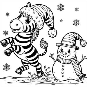 christmas animals coloring book for kids children colouring pages Xmas holiday winter rainy day activities color sheets baby zebra with snowman