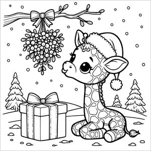 christmas animals coloring book for kids children colouring pages Xmas holiday winter rainy day activities color sheets baby giraffe with gift