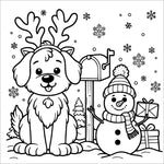 christmas animals coloring book for kids children colouring pages Xmas holiday winter rainy day activities color sheets puppy dog with snowman