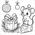 christmas animals coloring book for kids children colouring pages Xmas holiday winter rainy day activities color sheets little mouse with cheese presents