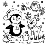 christmas animals coloring book for kids children colouring pages Xmas holiday winter rainy day activities color sheets baby penguin reindeer and owl