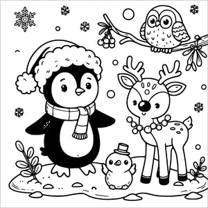 christmas animals coloring book for kids children colouring pages Xmas holiday winter rainy day activities color sheets baby penguin reindeer and owl
