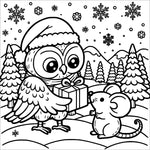 christmas animals coloring book for kids children colouring pages Xmas holiday winter rainy day activities color sheets baby owl giving mouse a gift
