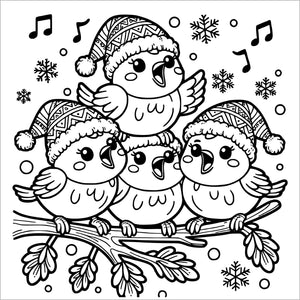 christmas animals coloring book for kids children colouring pages Xmas holiday winter rainy day activities color sheets baby birds singing carols