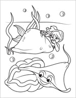mermaid coloring book for girls playing with a stingray and clamshell