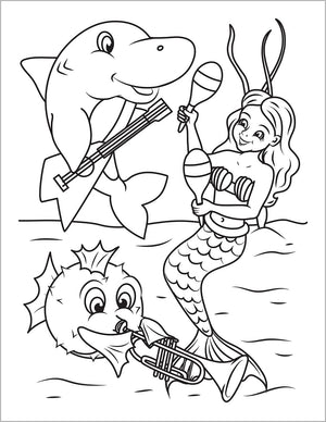 mermaid coloring book for kids undersea band of musicians shark and blowfish