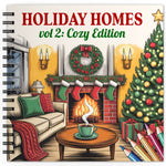 Book cover of 'Holiday Homes vol 2: Cozy Edition' with a festive living room scene.