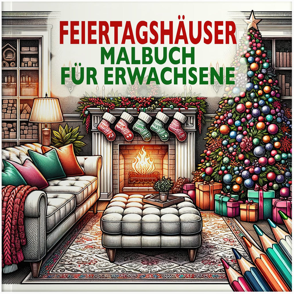 Feiertagshäuser Malbuch für Erwachsene, Festliche Gemütliche Häuser für Weihnachtszeit und Winterfeiertage