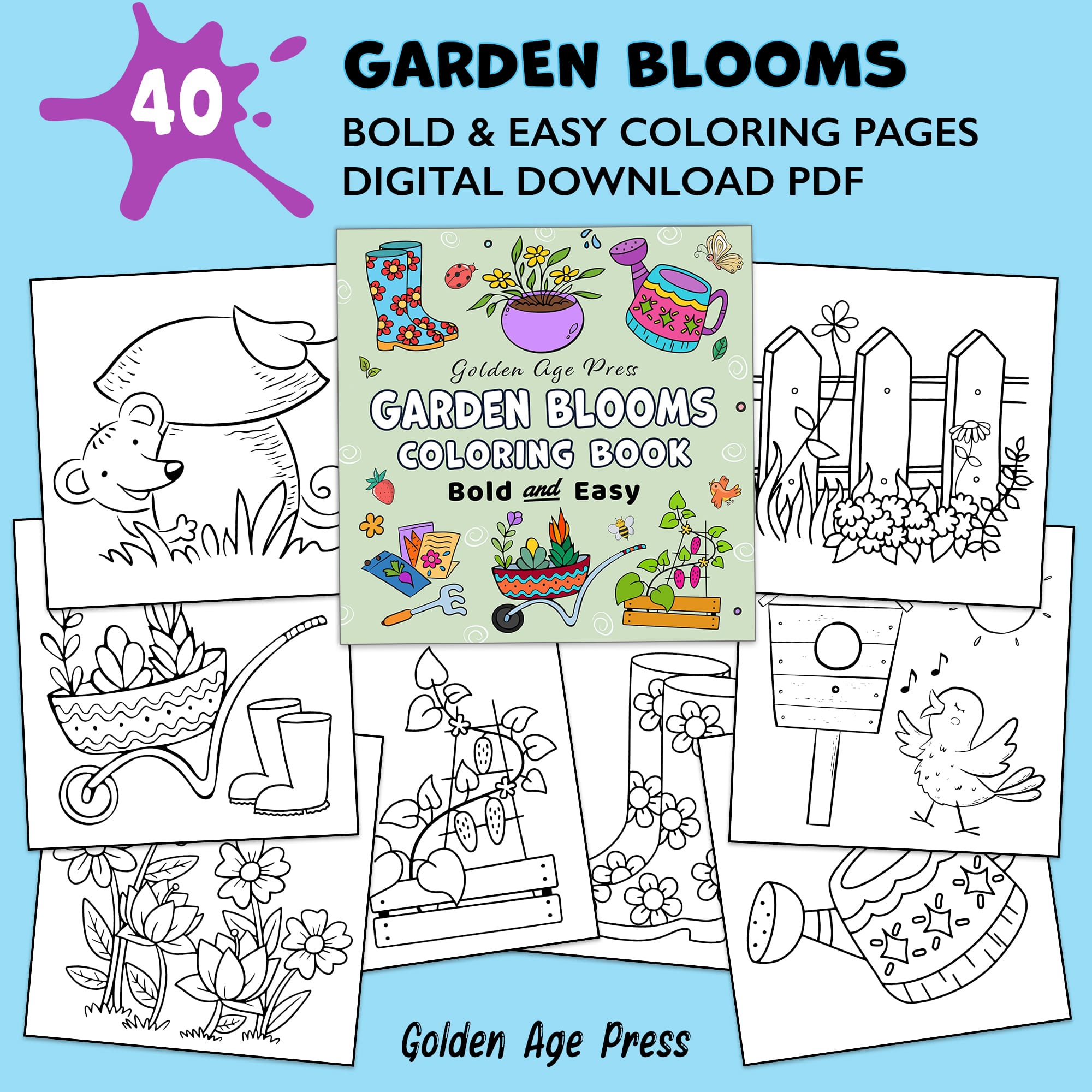 garden spring flowers bold and easy coloring book for adults large print colouring pages for kids teens and beginners easter holiday floral gardening nature theme printable coloring sheets pdf