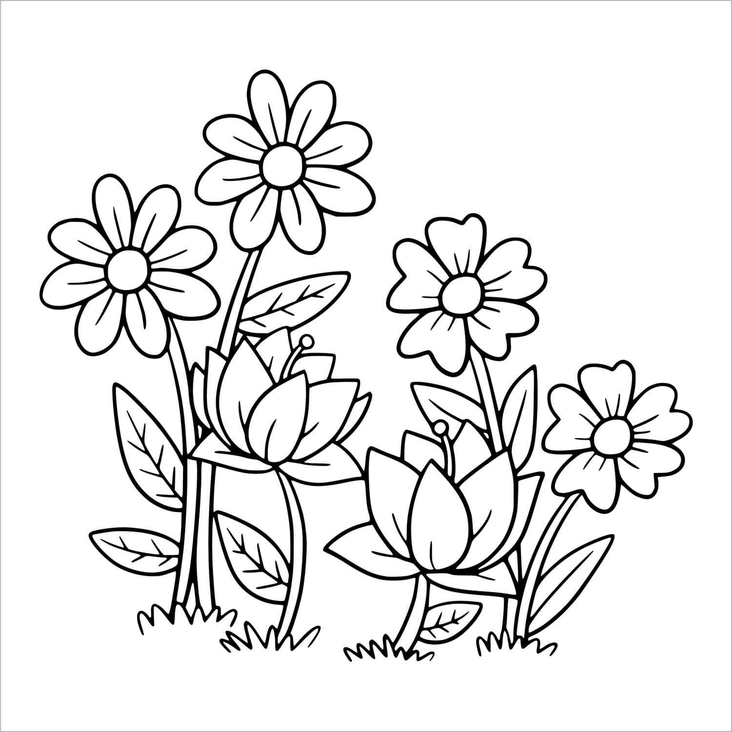 garden spring flowers bold and easy coloring book for adults large print colouring pages for kids teens and beginners easter holiday floral gardening nature theme printable coloring sheets