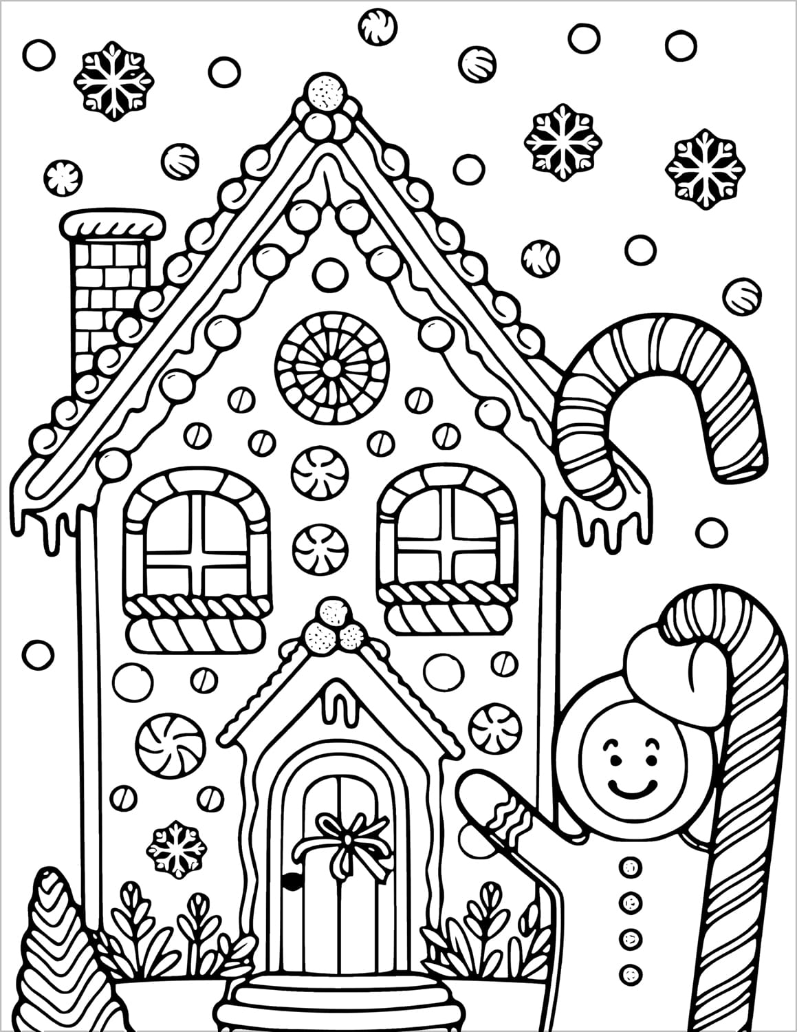 gingerbread house christmas coloring book page for kids