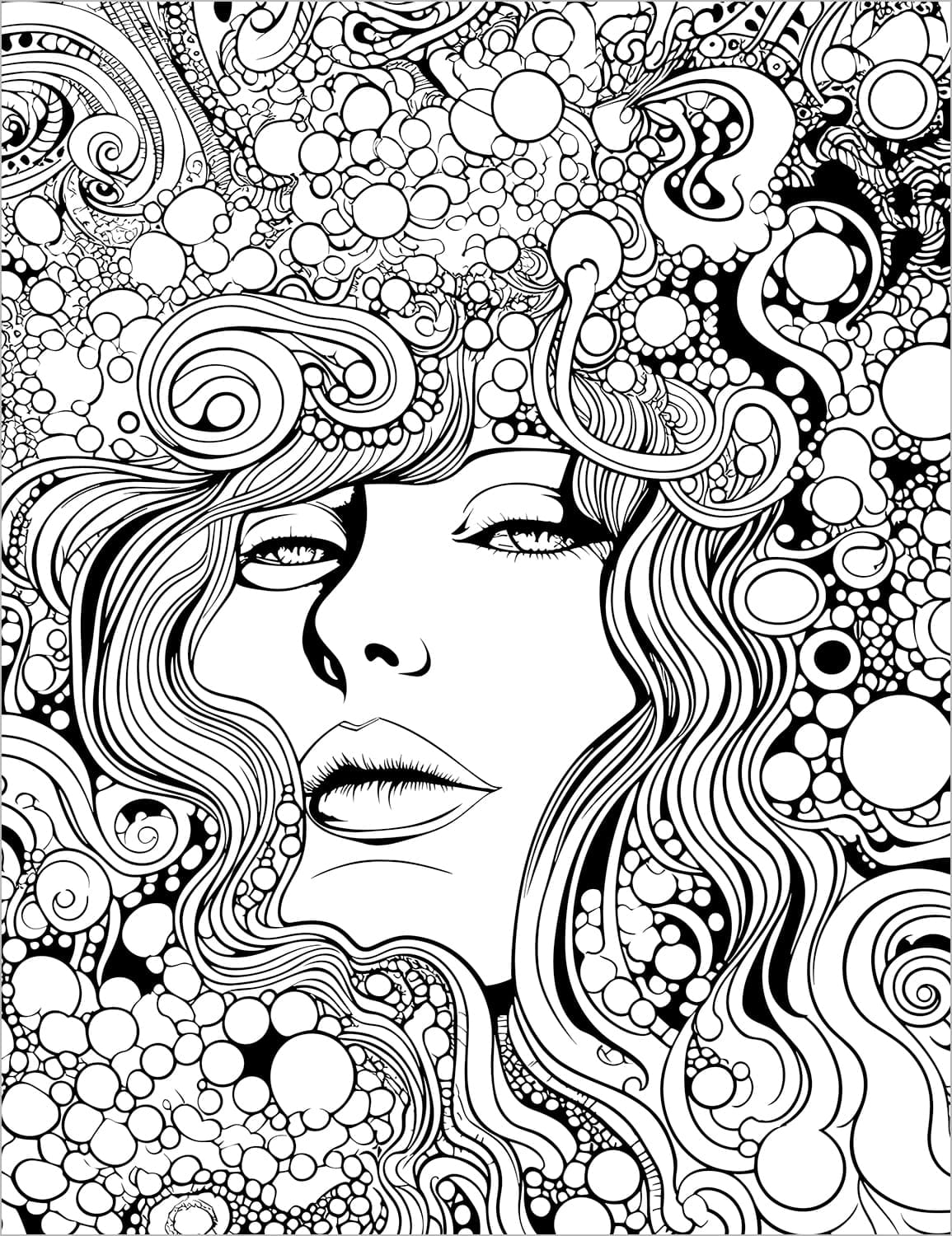 girl patterns groovy retro adult coloring book 1970's hippie boho chic colouring pages for teens rainy day activities 1960's coloring sheets printable download pdf