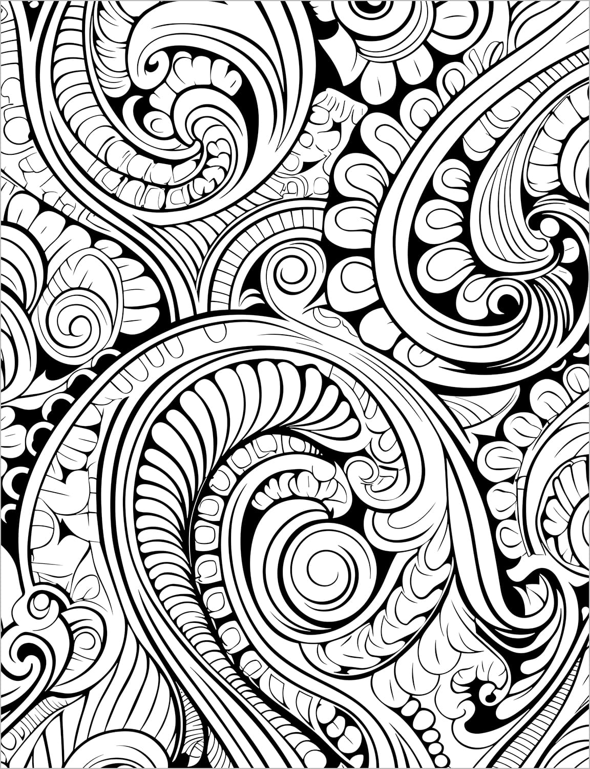paisley pattern groovy retro adult coloring book 1970's hippie boho chic colouring pages for teens rainy day activities 1960's coloring sheets printable download pdf 