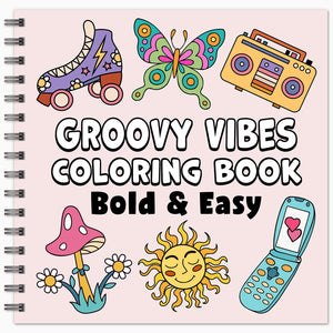 groovy vibes retro bold and easy coloring book large print colouring pages spiral bound