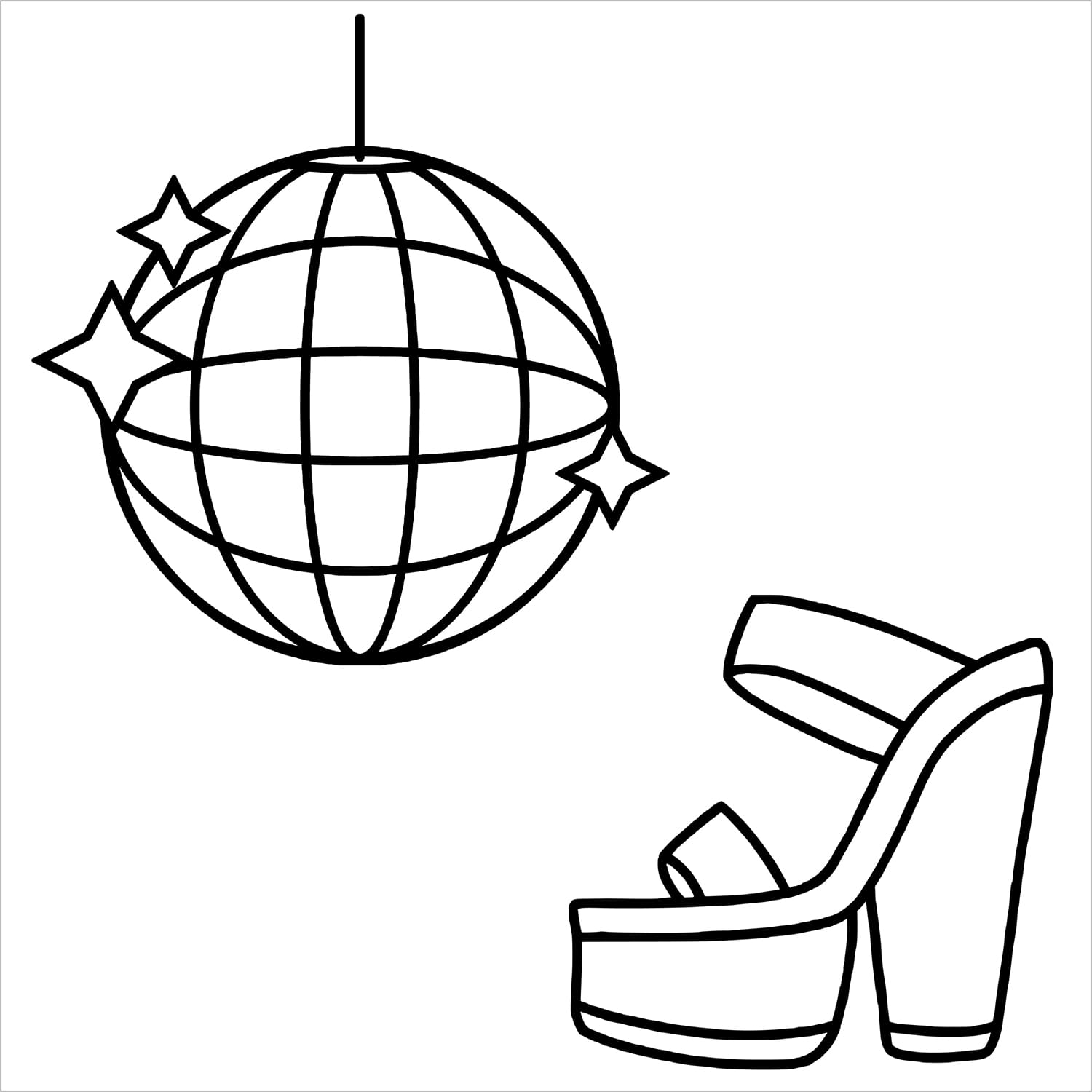 groovy vibes retro bold and easy coloring book large print colouring pages disco ball and platform heels