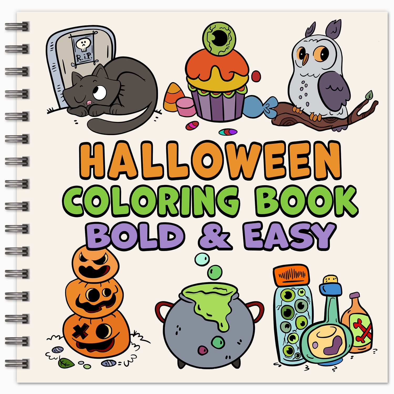 spiral bound halloween bold and easy coloring book simple large print colouring pages for adults kids and seniors