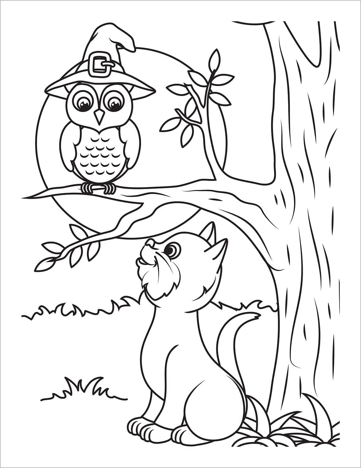 halloween coloring book for kids spooky colouring pages cat and owl at night