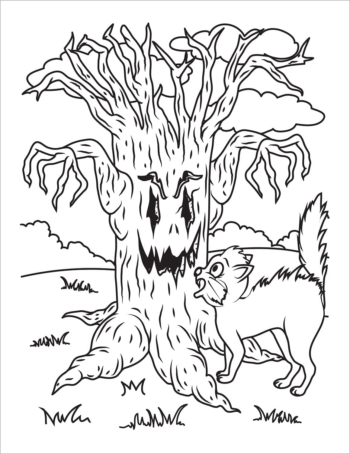 halloween coloring book for kids spooky colouring pages cat and evil tree