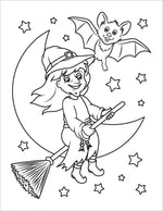 halloween coloring book for kids spooky colouring pages witch flying on a broom with a bat