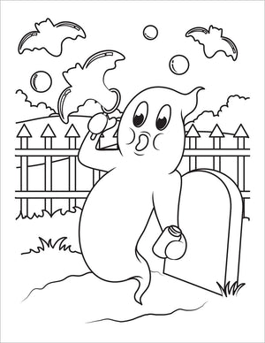 halloween coloring book for kids spooky colouring pages ghost in graveyard blowing bat bubbles