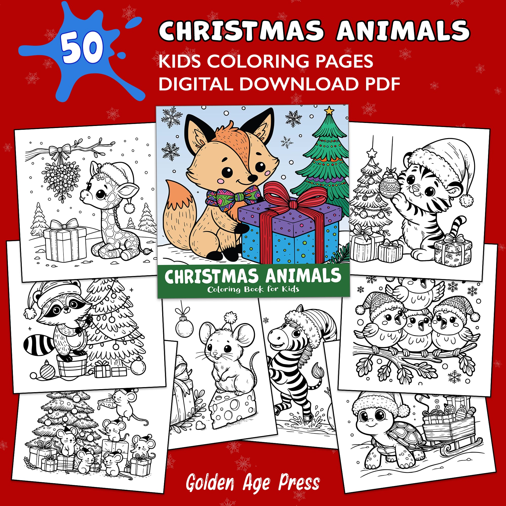 christmas animals coloring book for kids children colouring pages Xmas holiday winter rainy day activities color sheets printable download pdf