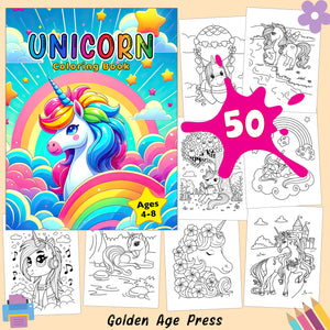 unicorn animals coloring book for kids children colouring pages  for girls horned winged horses rainy day activities color sheets printable download pdf