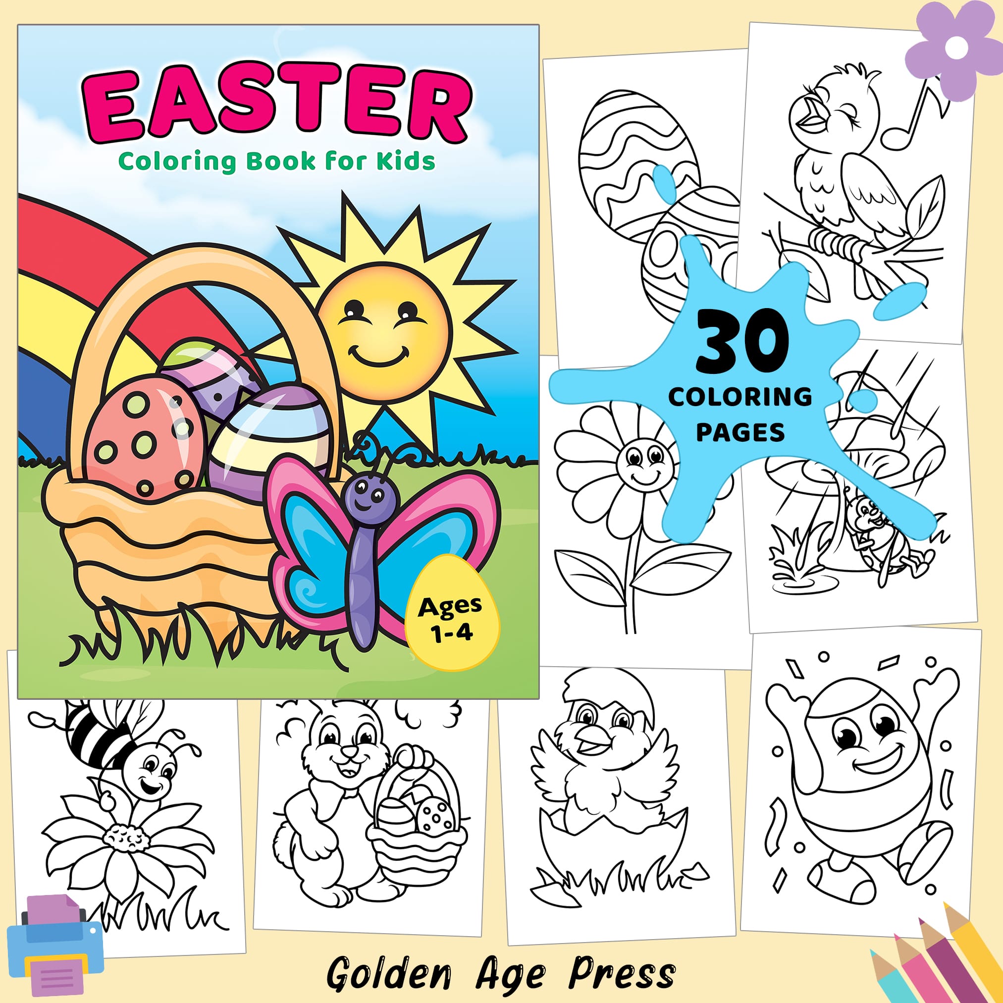 toddler easter coloring book for kids ages 1-4 girls colouring pages for children preschool spring break digital download