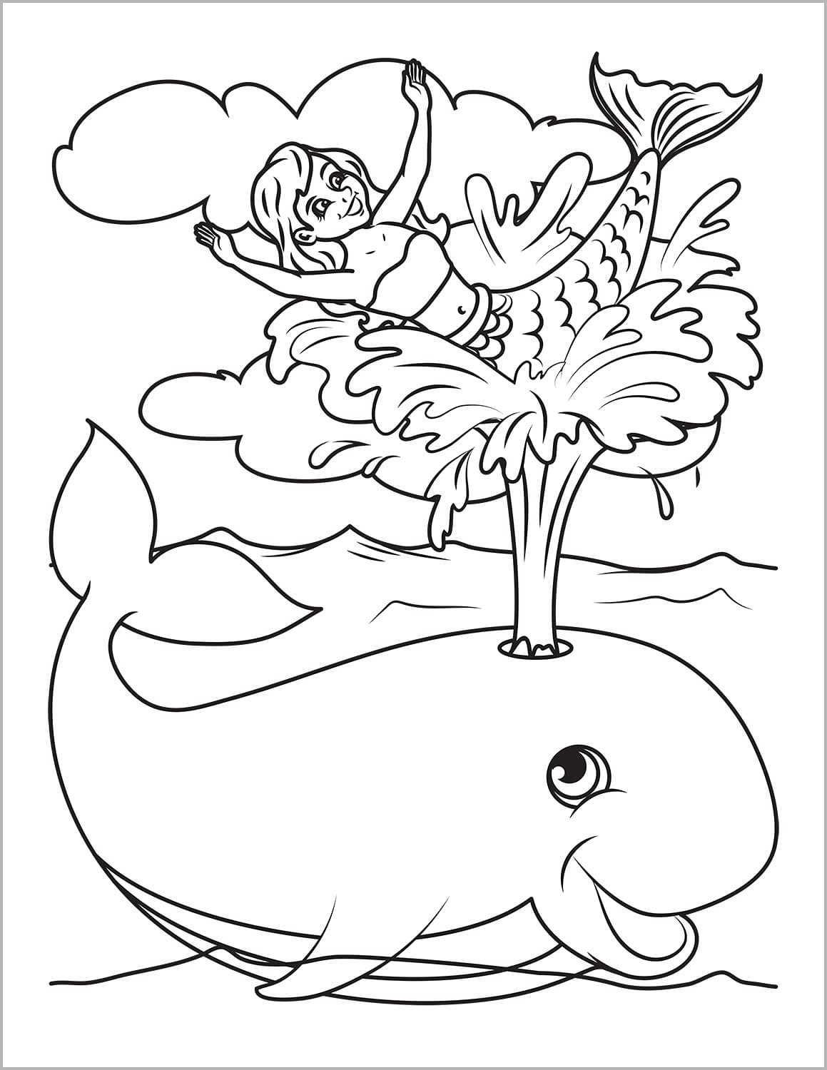 mermaid coloring book for kids with a whale spout