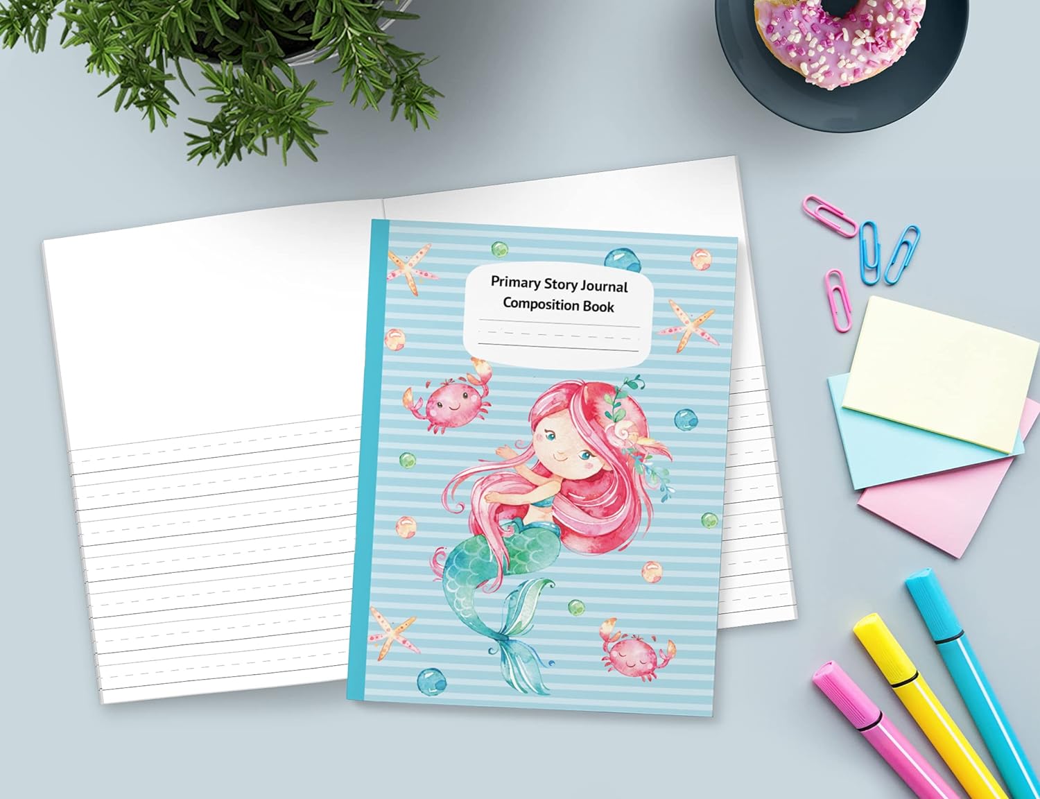 mermaid naia primary composition book K-2 story journal notebook open interior