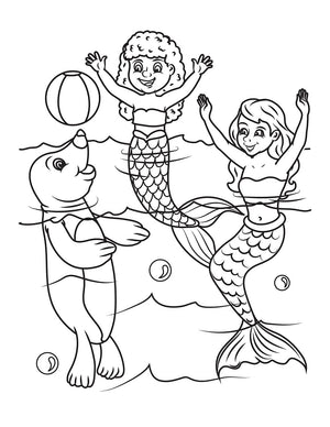 mermaids coloring book for girls playing ball with a sea otter