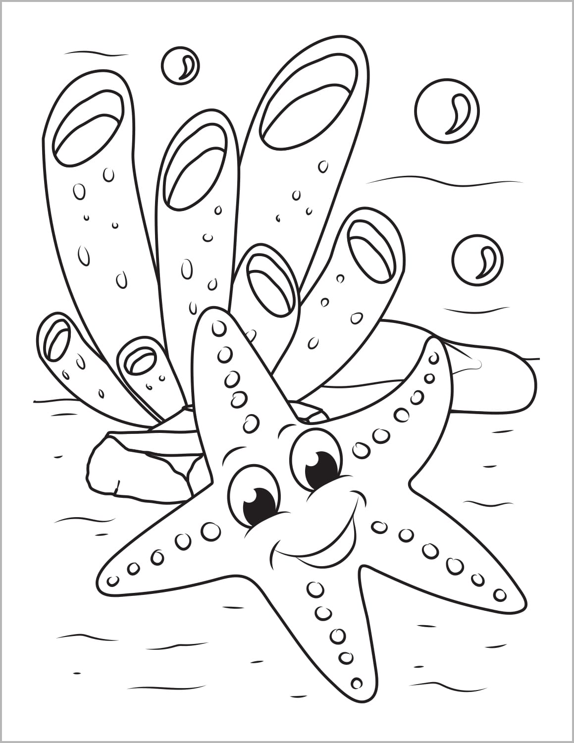 cute starfish coloring page for kids ocean theme