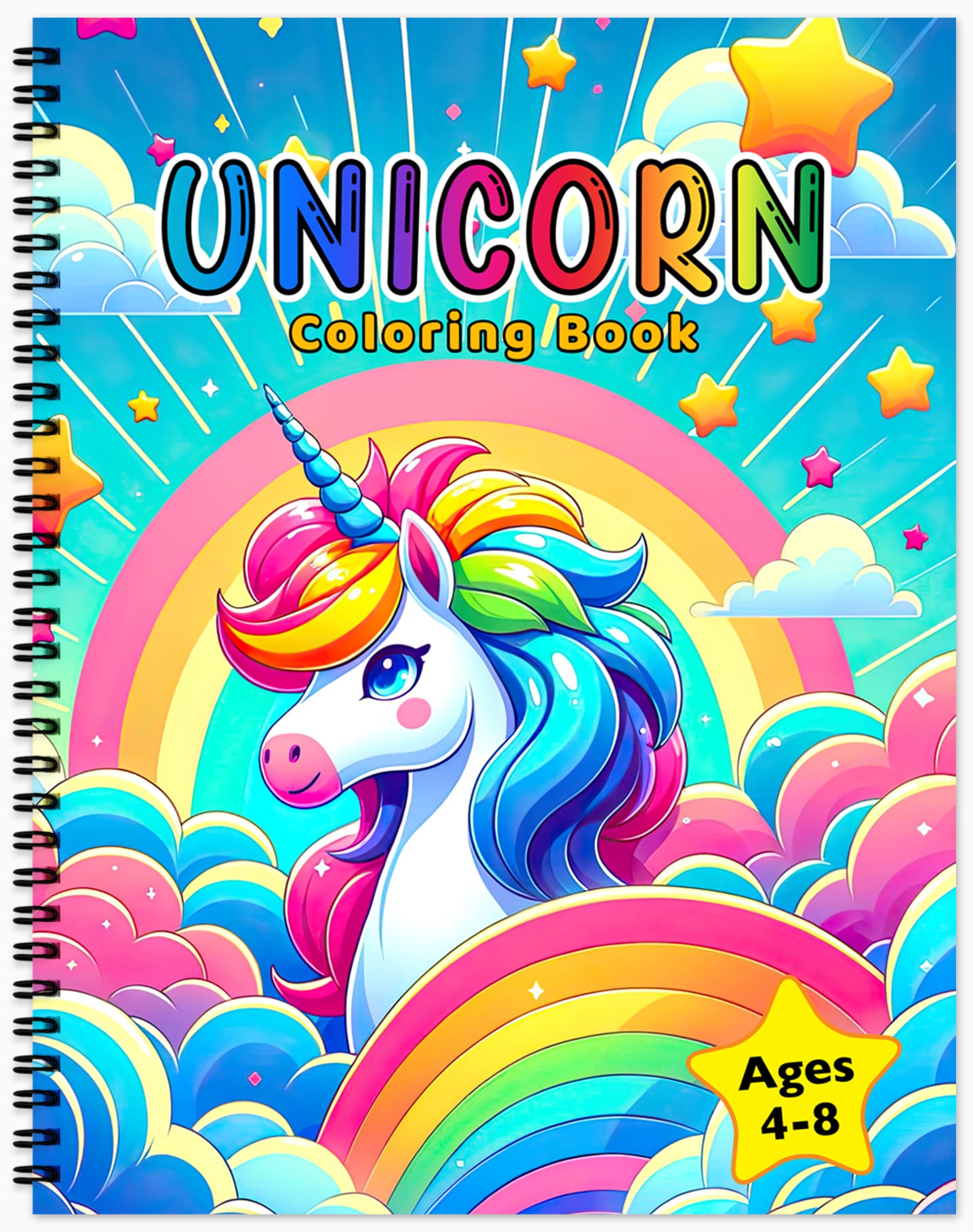 unicorn animals coloring book for kids children colouring pages  for girls horned winged horses rainy day activities color sheets spiral bound