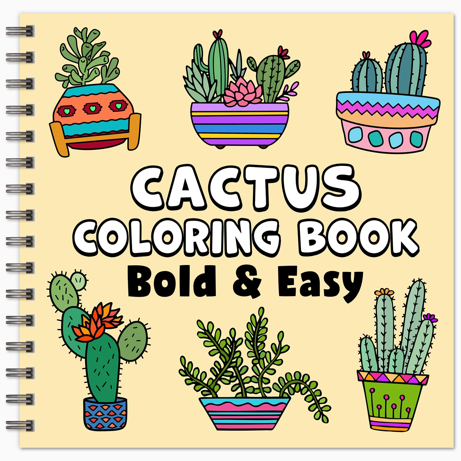 spiral bound cactus and succulents bold and easy coloring book for adults large print colouring pages