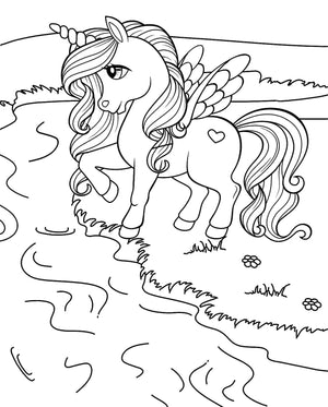 unicorn animals coloring book for kids children colouring pages  for girls horned winged horses rainy day activities color sheets printable download pdf