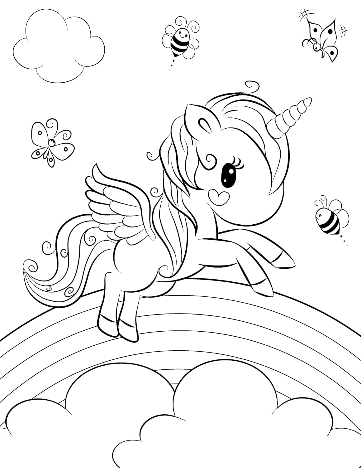 unicorn animals coloring book for kids children colouring pages  for girls horned winged horses rainy day activities color sheets printable download pdf