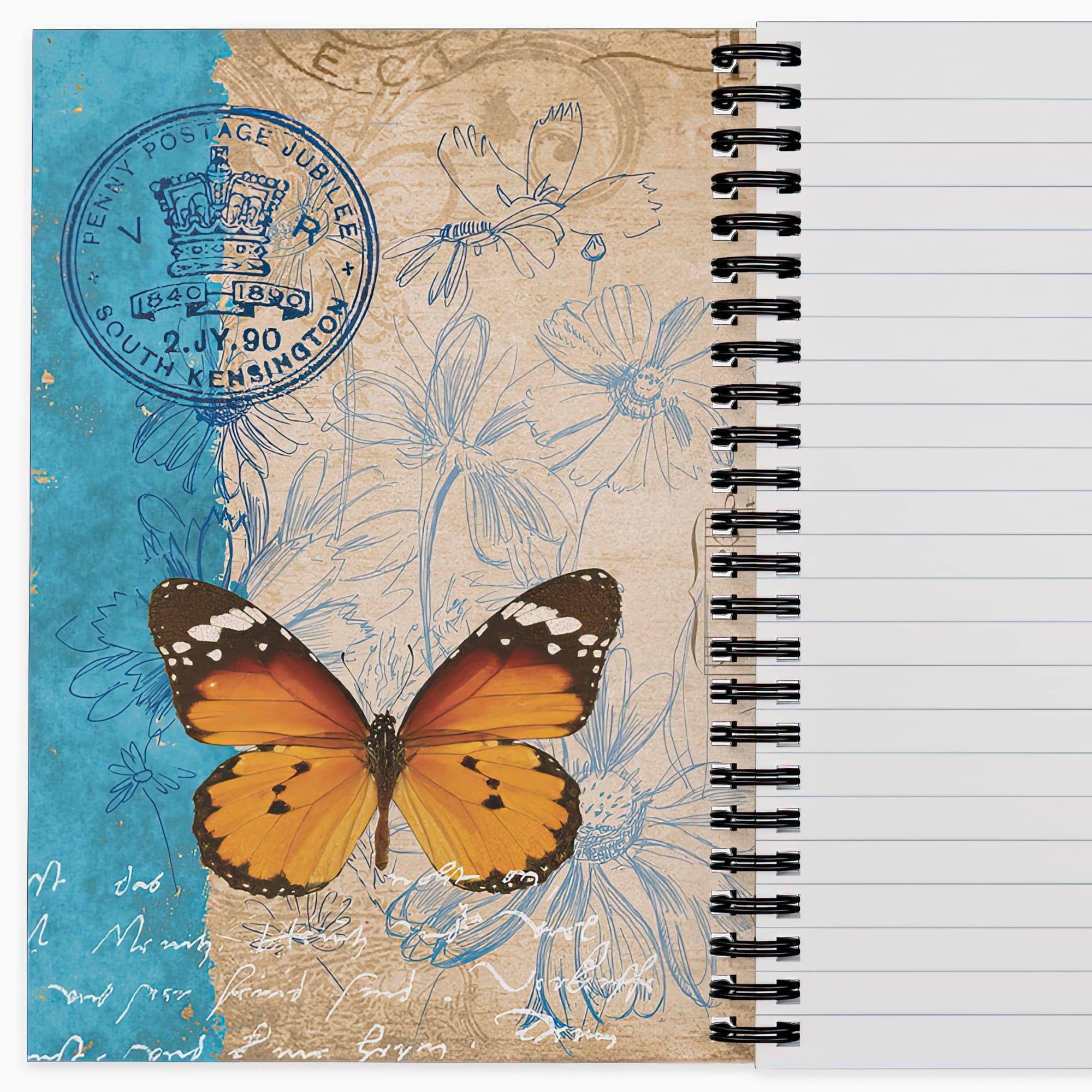 vintage butterfly spiral notebook unique gift writing journal lined and blank