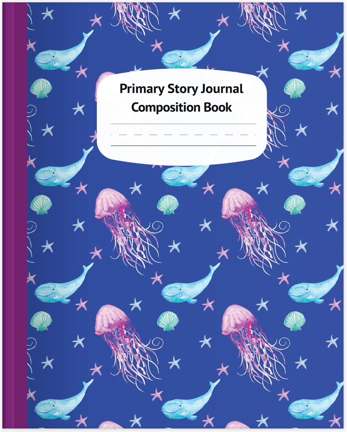 primary composition book K-2 story journal notebook draw and write notebook preschool kindergarten prek pre-k paperback whales and jellyfish underwater ocean